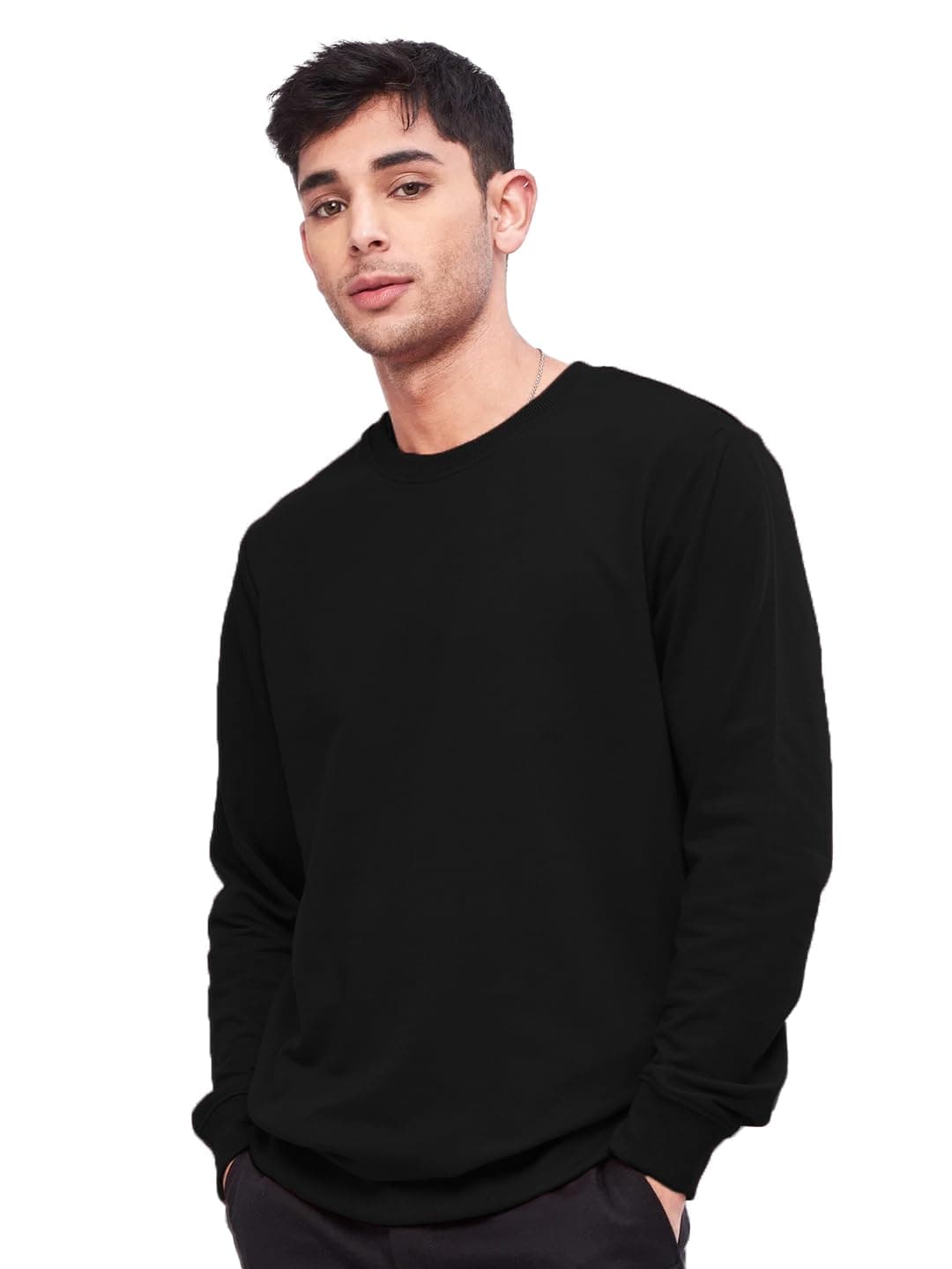 LEOTUDE Men's Regular Fit Loopknit Round Neck Full Sleeve Sweatshirt (SP-4IZMFC5PI6NI24CJ_Black_XL)