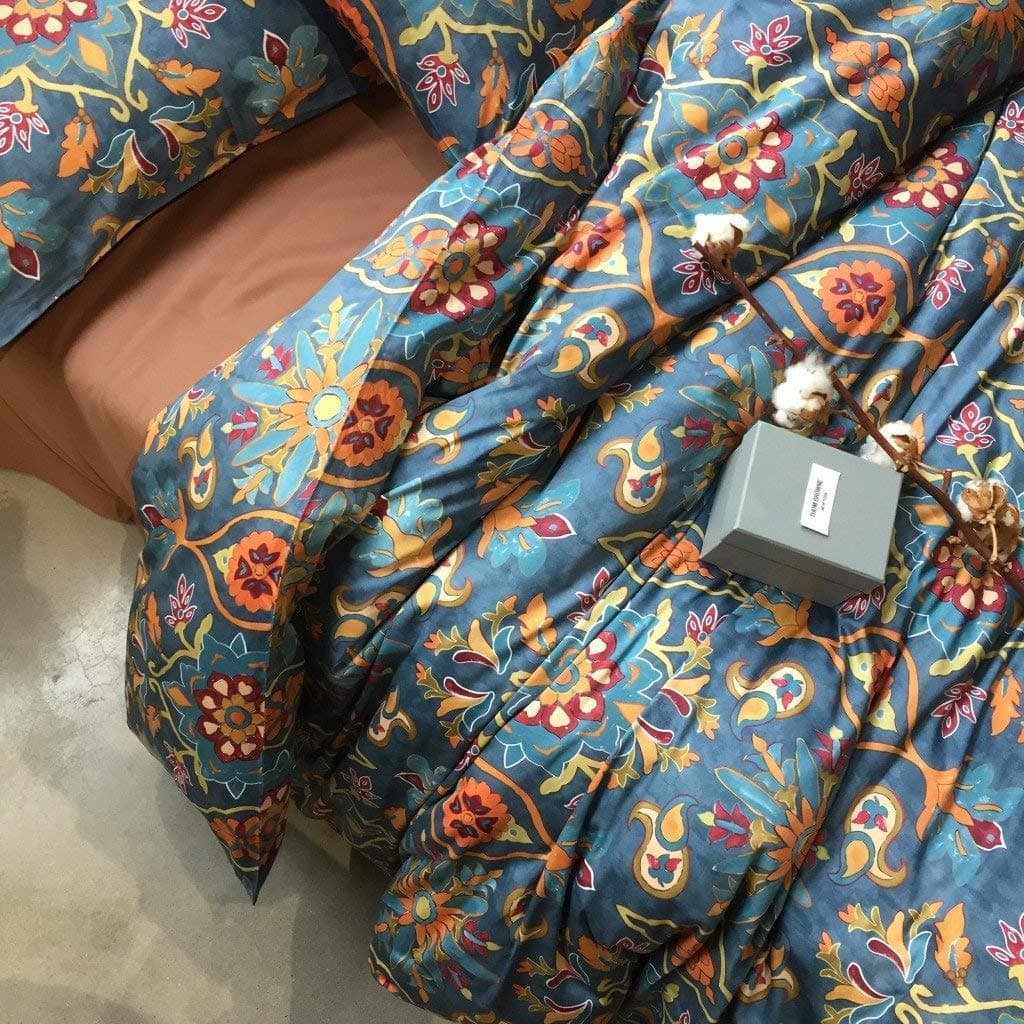 Eikei Home Damask Medallion Luxury Duvet Quilt Cover Boho Paisley Print Bedding Set 400 Thread Count Egyptian Cotton Sateen Vibrant Bohemian Pattern Spanish Tile Queen