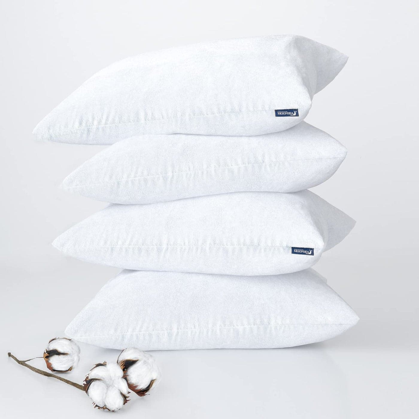 Moonsea Waterproof Zippered Pillow Protector 4 Pack Standard Size 20 x 26 Inch Pillow Protector Cotton Terry Pillow Covers Encasement Pillow Case White