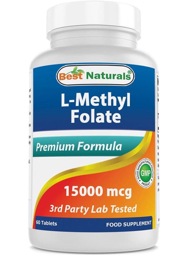 Methyl Folate 15000 mcg (15mg) (Most Bio-Available) 60 Tablets - Supports Cell Formation Growth Function, Brain, Memory, Cardiovascular Health