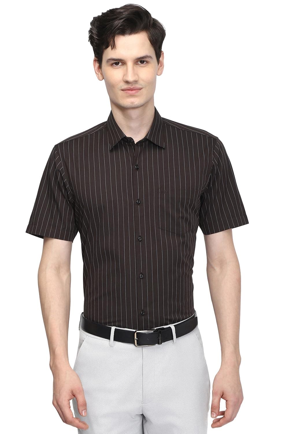 Peter England Men Polycotton Striped Regular Fit Shirt (PESHWNUPJ20826_Brown, 39