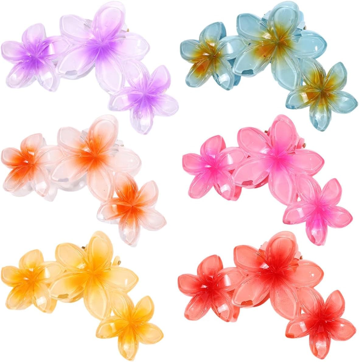 6 PCS Flower Hair Claw Clips Cute Hair Clips Hawaiian Plumeria FLower Claw clip Flowers Clips for Thick Thin Hair Large Hair Claw Clips for Women Non Slip Strong Hold Hair Catch Clamp Barrettes