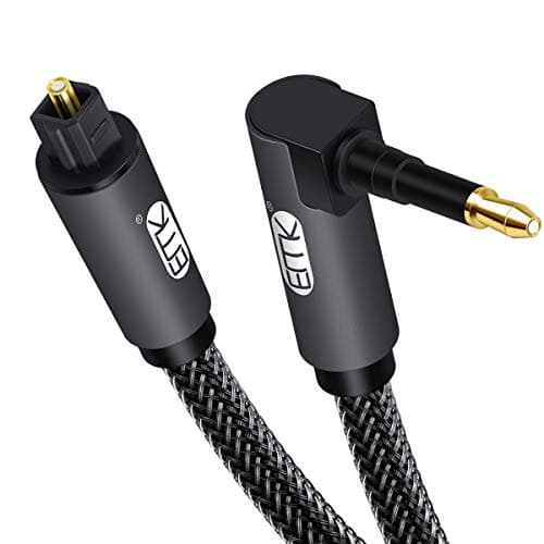 EMK 90 Degree Mini Optical Audio Cable Digital 3.5 mm Connects Toslink Cable, Fiber SPDIF Audio Cable Compatible with Home Theater, Sound Bar, TV, PS4, Xbox (3M/10ft) Black