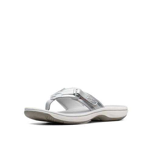 Clarks Women's Breeze Sea Flip-Flop, Silver Synthetic, 8