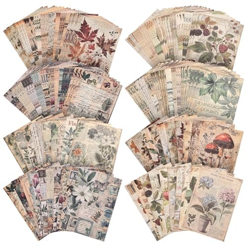 120 Sheets Vintage Botanical Scrapbook Paper Set Journaling Scrapbooking Supplies Craft Decoupage Papers Kit 4 Themes x 30 Mushroom Floral Antique Letter Design for Junk Journals Collage Card Making