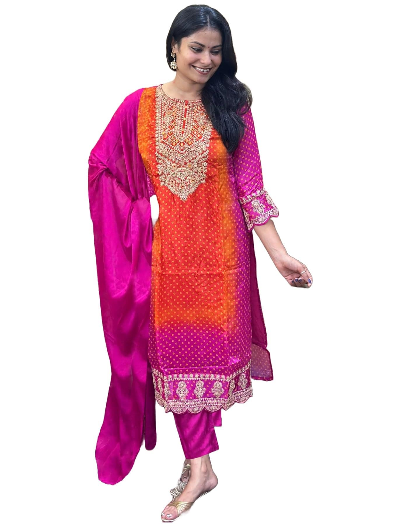 GoSriKi Women's Rayon Blend Straight Embroidered Kurta with Pant & Dupatta (Lasivan Pink-VKS01-GS_5XL_Pink_XXXXX-Large)