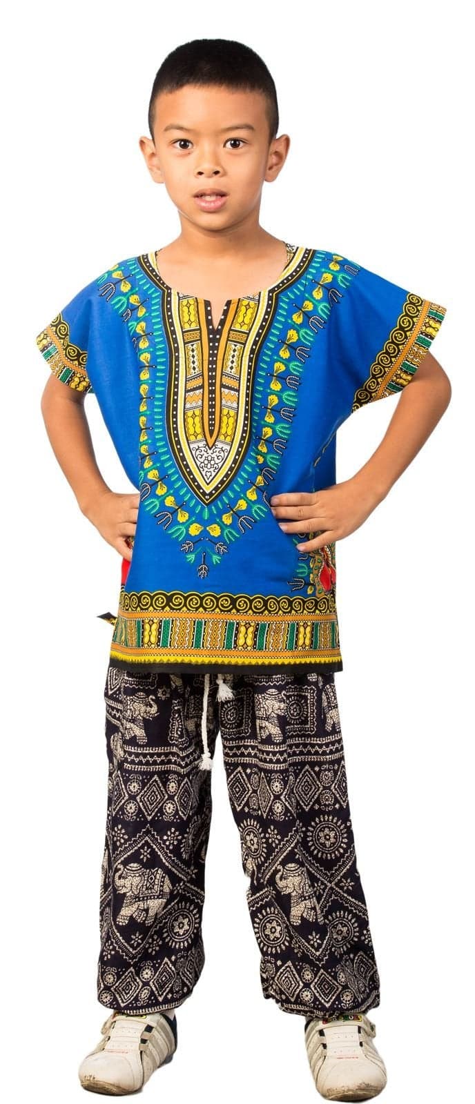 LOFBAZ African Dashiki Shirt for Kids Girls Boys Unisex Clothes Print T-Shirts Little Baby Toddler Dress Up Clothing Blue 4-5Y
