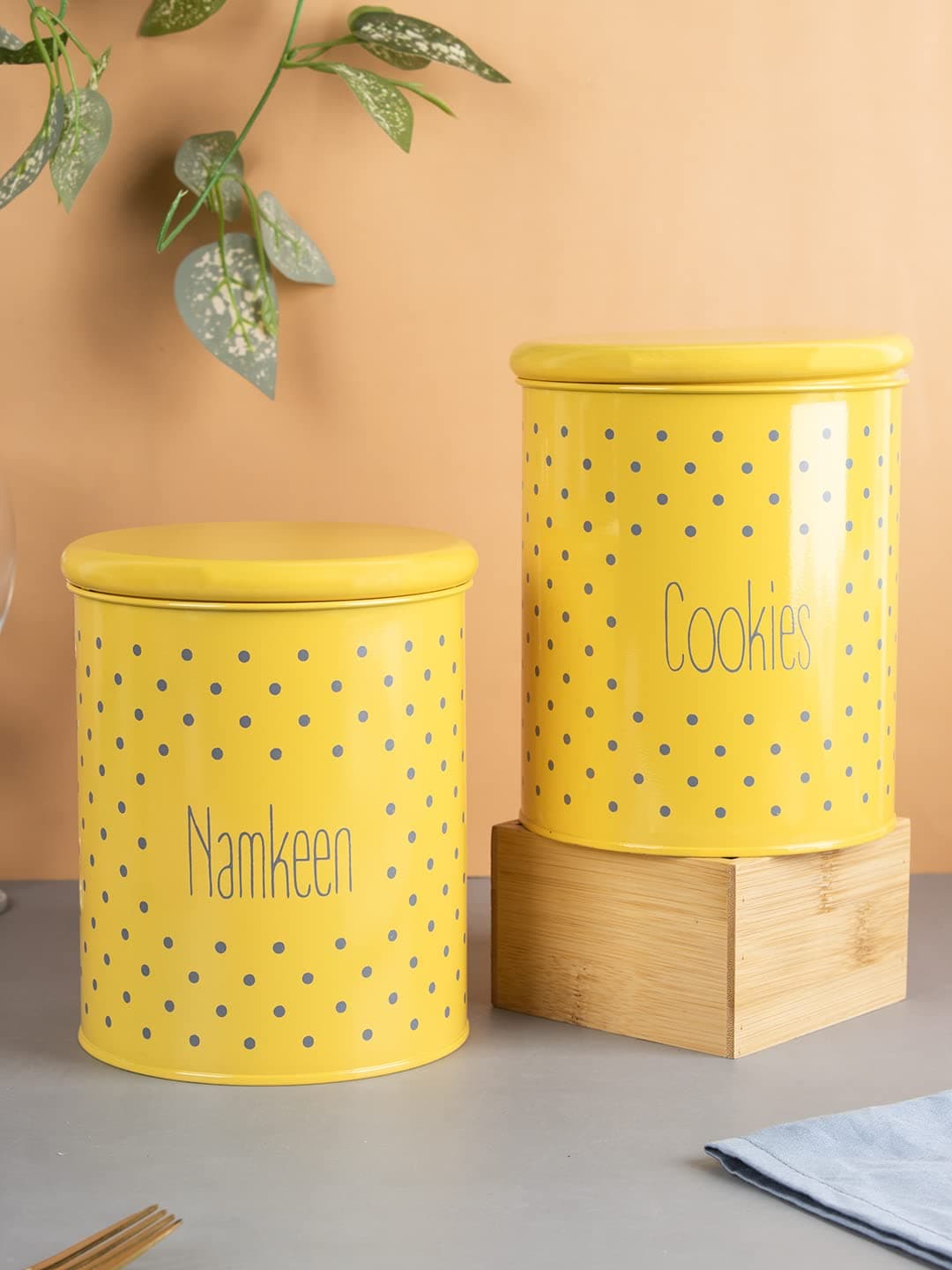 MARKET 99 Yellow Metal Cookies and Namkeen Jar Set of 2 (1700ml Each) | Leak-Proof Kitchen Storage Containers for Snacks and Dry Food | Durable Food Canister Set for Pantry Organization