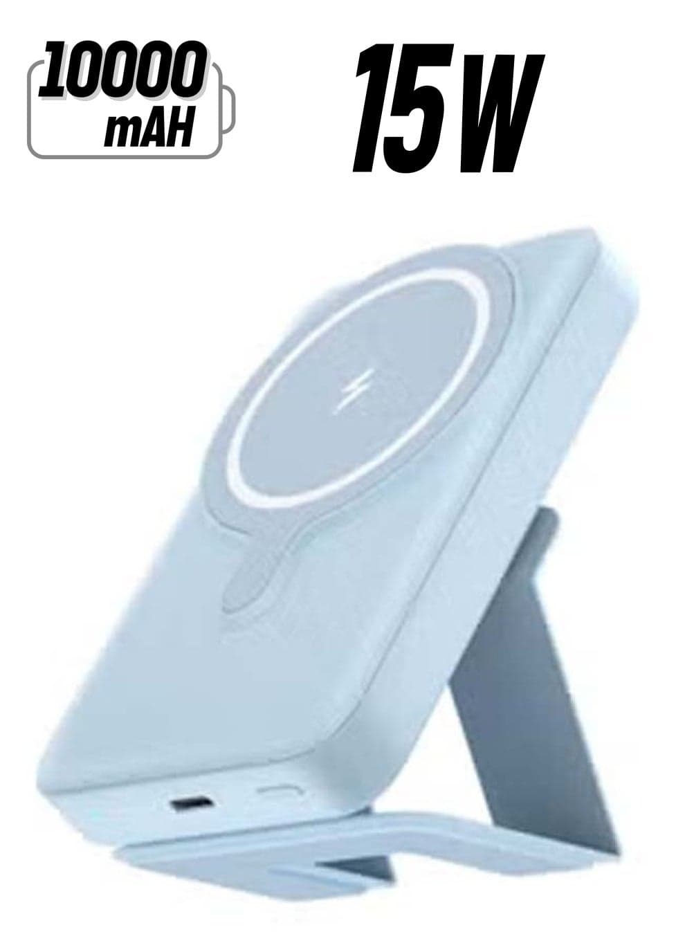 Magnetic Wireless Portable Charger 10000mAh Mag-Safe Battery Pack 15W Fast Charging USB-C Power Bank Foldable Stand Compatible iPhone 14/13/12 Pro Max Plus Mini (Blue)