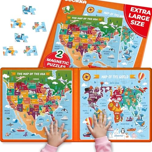 QUOKKA Magnetic Puzzles for Toddlers 35 2x48 Pieces Travel Games USA World Map Learning Magnetic Puzzles for Kids Ages 48 Educational United States Puzzle Gift Toy for Boys and Girls