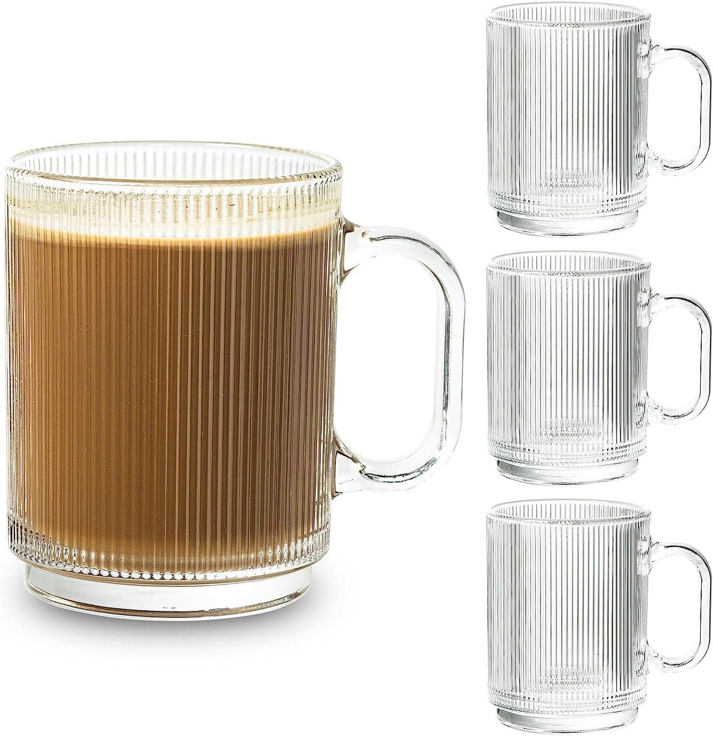 WRINGO 350 ML Coffee Mugs Footed with Handle and Colored Glass Straws Tea Cup Drinkware for Beer,Juice,Beverages,Glass Cappuccino Mugs, Clear Glass Latte Cups (Irish Coffee Mug 300 ML, 4)