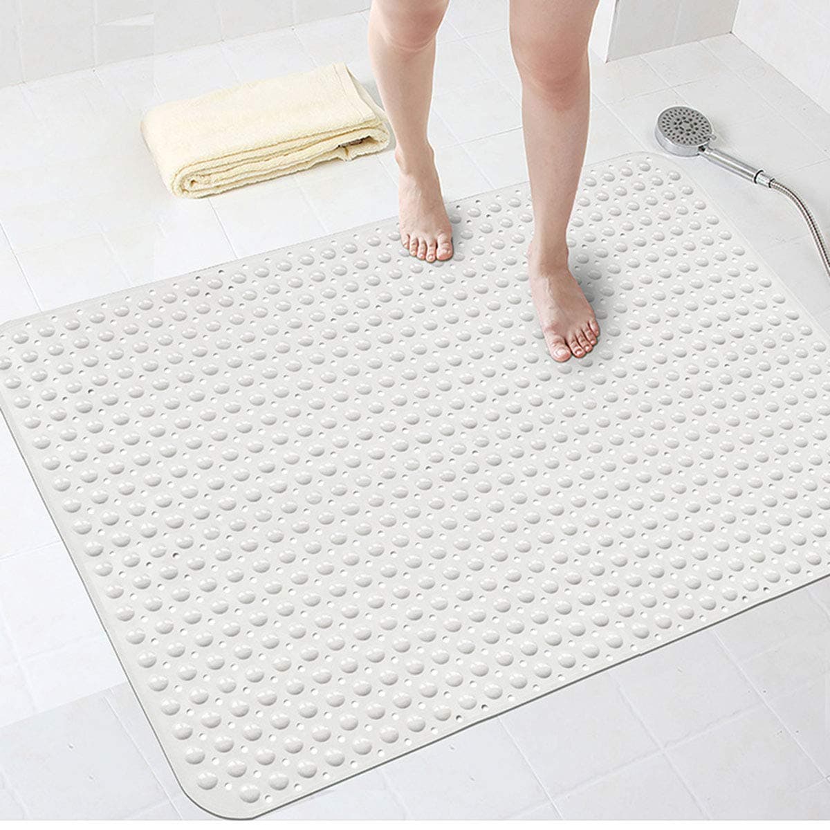 Bathsafe Extra Wide 90x60CM NonSlip Soft Bath Mat Anti Slip TPR Shower Mat with Strong Suction Cups Non Skid Mats for Bathroom Toilet Hotel AntiBacterial Safety Bathtub MatWhite