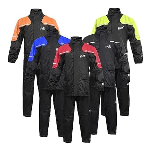 HWK Motorcycle Rain Suit for Men and Women, Two-Piece Waterproof Motorcycle Rain Gear with Reflective Jacket and Pants, All-Season Weatherproof Protection for Riding, Hi-Vis Orange, Small