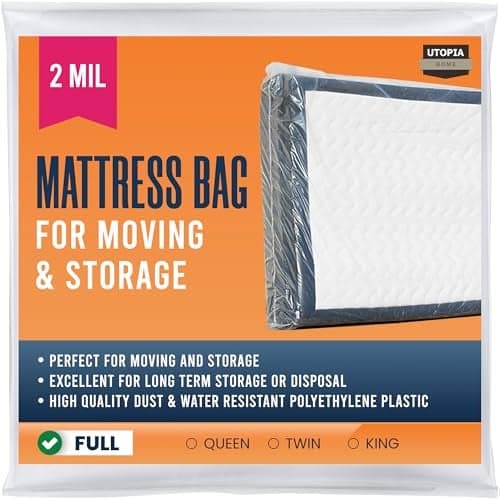 Utopia Home Full Size Mattress Cover for Moving, 2 Mil Thick Plastic Mattress Bag for Disposal, Mattress Encasement Fits Mattresses up to 14 Inches, Mattress Bags for Moving