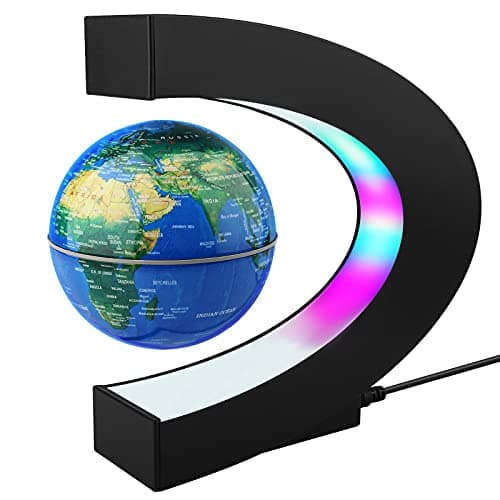 REHAVE Novelty Gifts for Kids Boys Girls Birthday Gift for Men Gifts for Boss Boyfriend Graduation Gift for Him Magnetic Levitation Floating World Map Globe with C Shape Base With LED Lights