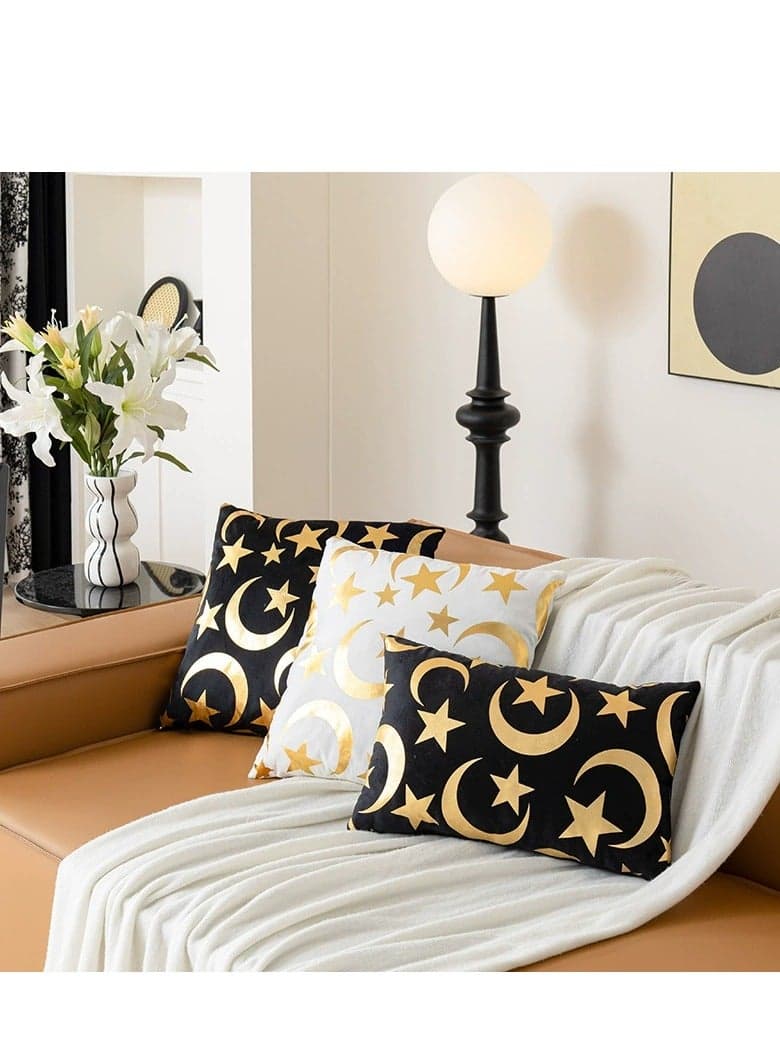 New Year Style Golden Moon Hot Stamping Pillowcase Home Living Room Sofa Decorative Cushion Cover Bedroom Pillowcase Four-piece Set (45*45cm+30*50cm)