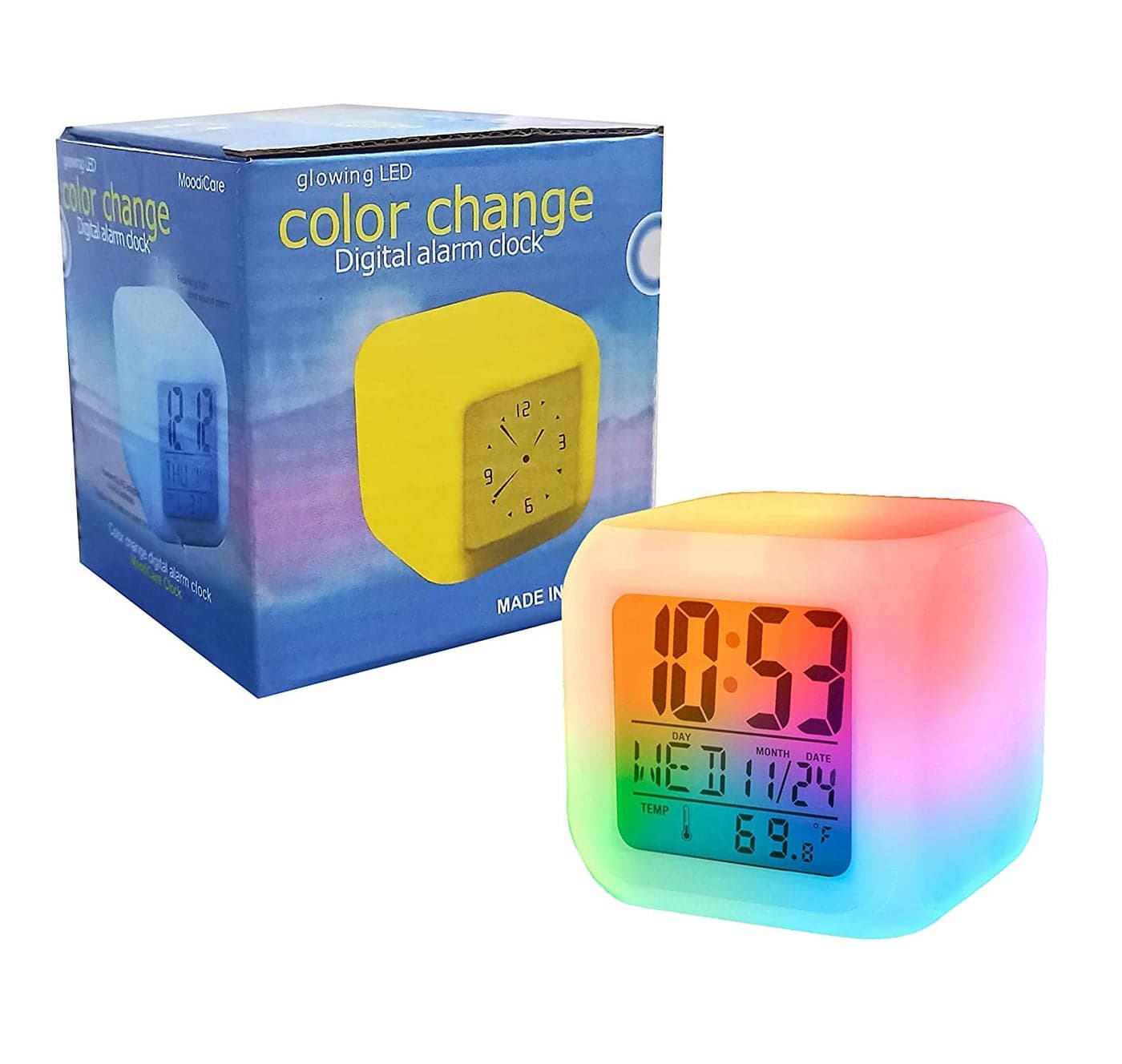 SAFERSKY Digital Alarm Clock with Automatic 7 Color Changing Lighting Clock LED Display Clock Date Time Temperature Digital Clock Kids Clock Alarm Clock for Kids Girls Boys (Multi Color)