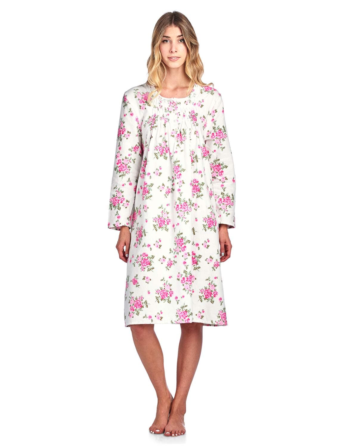 Casual Nights Flannel Floral Long Sleeve Nightgowns for Women Floral Pink 3X Soft Lightweight Cotton Lace Trim Comfortable Sleep or Lounging 6 Button Front with 38 Inch Length