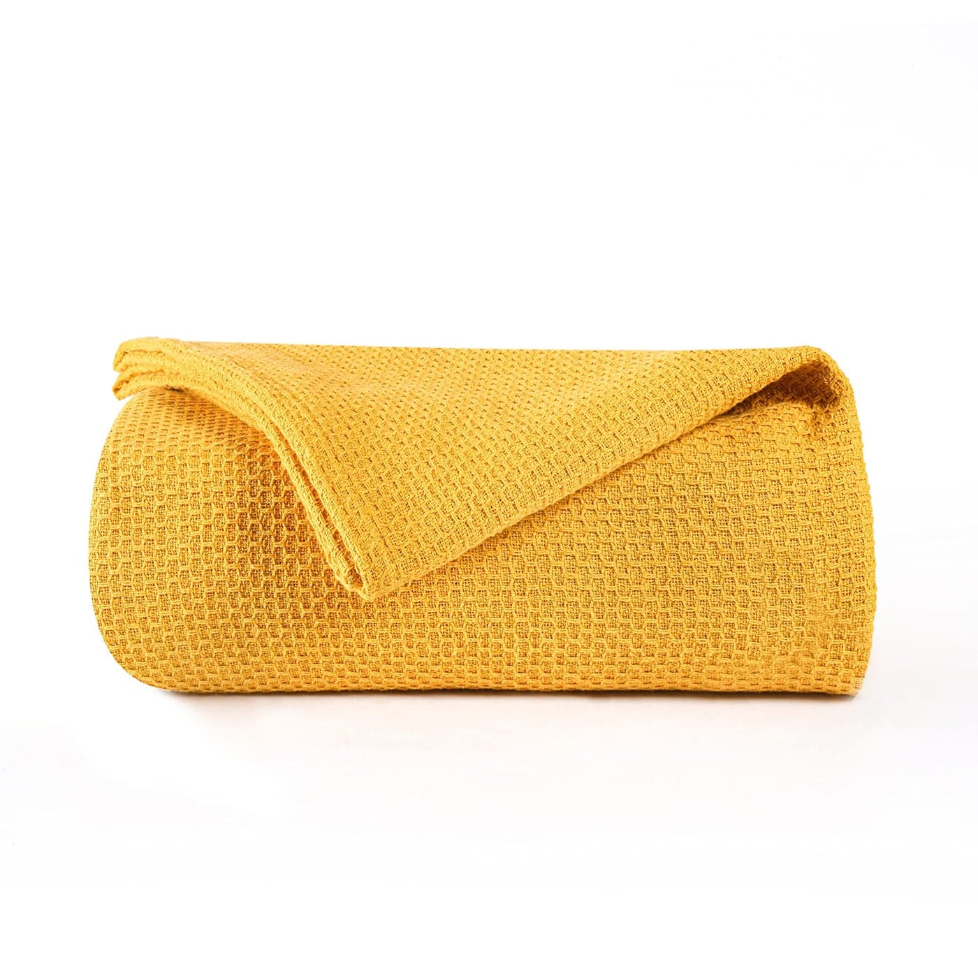 BOUTIQUO 100 Cotton Bed Blanket Breathable Thermal King Size Soft Honeycomb Waffle Blanket 90x102 Perfect for Layering Any Bed for All Season Mustard Yellow