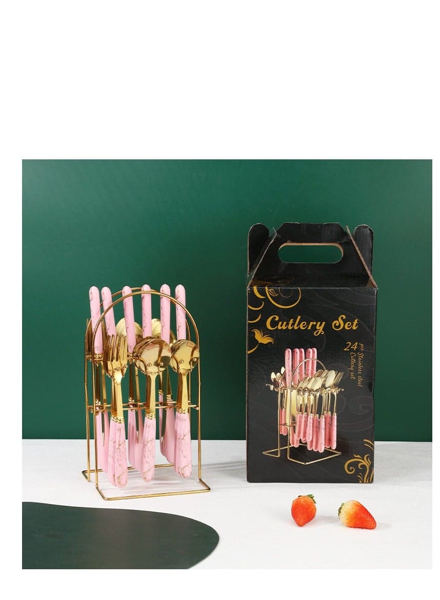 24 Piece Ceramics Stainless Steel Flatware Set with Knife Spoon Fork