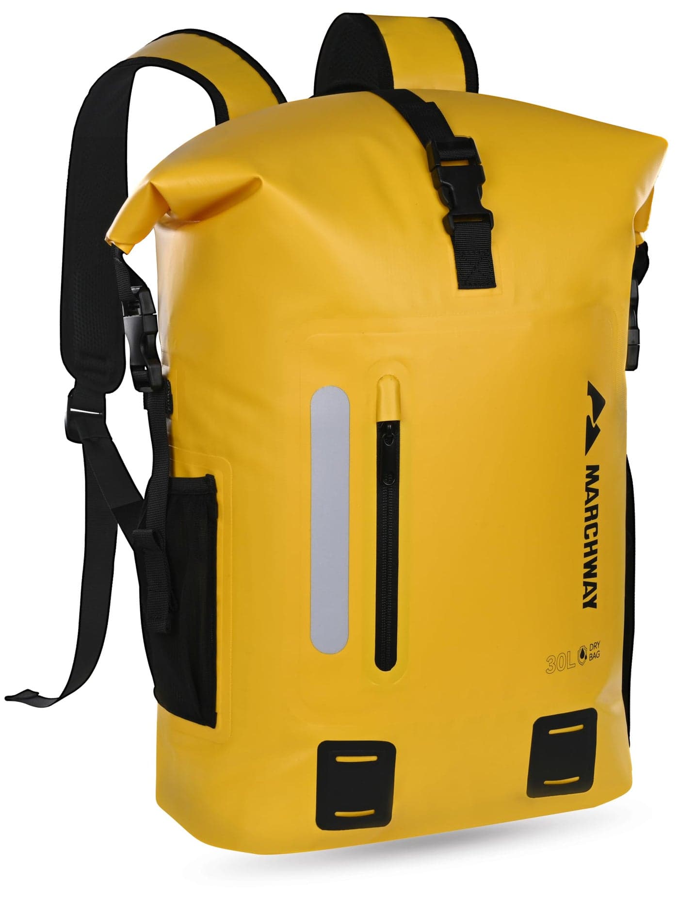 MARCHWAY Roll Top Waterproof Backpack, Floating Dry Bag 20L/30L/45L with Ergonomic Rectangular Base, Cushioned Back, Hip Strap for Hiking Camping Kayaking Travel (Yellow, 20L)