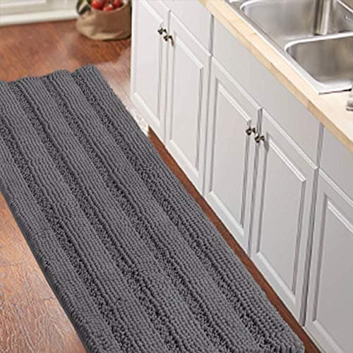 Turquoize Bathroom Runner Area Chenille Rug Oversize NonSlip Shag Kitchen Shower Bath Mat Extra Long Grey Striped Washable for Bathroom Gray Size 59 x 20