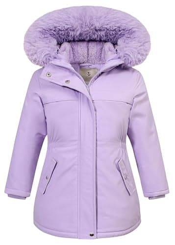 CICVSOC Girls Waterproof Winter Jacket Fleece Lined Hooded Coat,Kid's Warm Insulated Parka for School & Outdoor Play