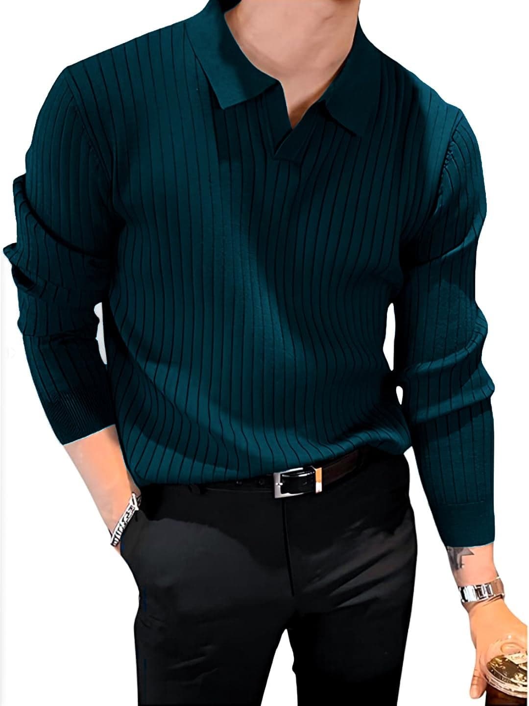 TYSORT Men's Woolen Full Sleeve Collar Polo Knitted Sweater for Men,Winter Wear Sweater for Men.
