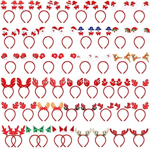 Jexine 50 Pcs Christmas Headbands Santa Reindeer Antlers Headbands Christmas Accessories Xmas Headwear Holiday Headband 25 Styles