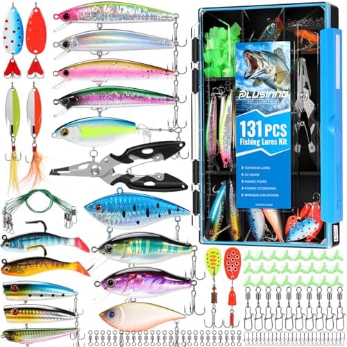 PLUSINNO Fishing Lures & Accessories Kit for Saltwater & Freshwater Fishing, Including Topwater Lures, Hooks, Spinnerbaits