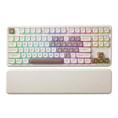 YUNZII B87 Wireless Mechanical Keyboard,QMK/VIA Programmable,TKL Layout 87 Keys,BT/2.4G/USB-C,Hot Swap Gasket Mount RGB Backlit Gaming with Wrist Rest for Win/Mac (Brown Heart, Cocoa Cream V2)