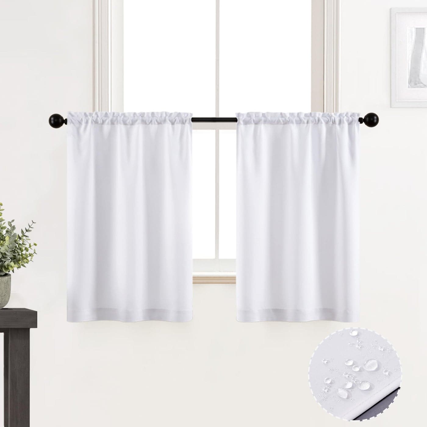XTMYI Cafe Curtains 36 Inch LengthWhite 80 Blackout Waterproof Black Out Short Curtains for Laundry Room Windows Kitchen36 Inch Long