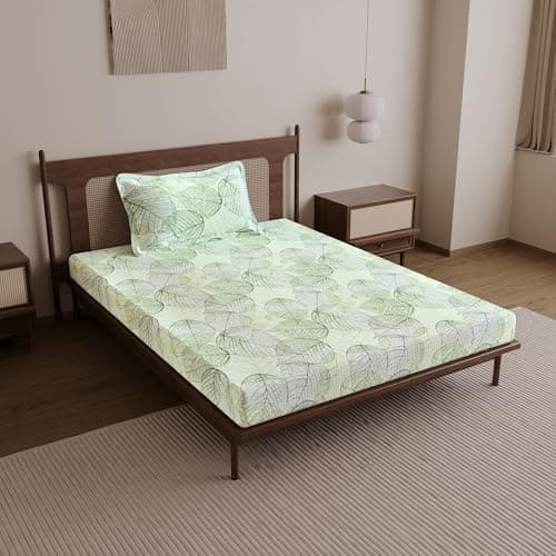 Divine Casa 100% Cotton Bedsheet for Single Bed, 144 TC Bedsheet Single Size Bed Cotton with 1 Pillow Cover (145 X 223 cm, Sage Green, Floral)