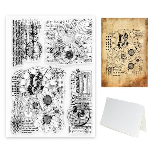 Enjoy Myself Vintage Carrier Pigeon Postcard Themed Clear Silicone Stamp with 6 Sheets of Cardstock Ideal for DIY Scrapbooking Card Crafting and Photo Album Embellishing