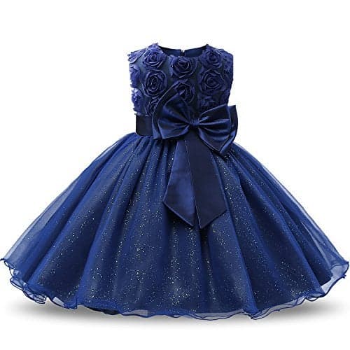 NNJXD Girl Sleeveless Lace 3D Flower Tutu Holiday Princess Dresses Size 1-1.5 Years Deep Blue