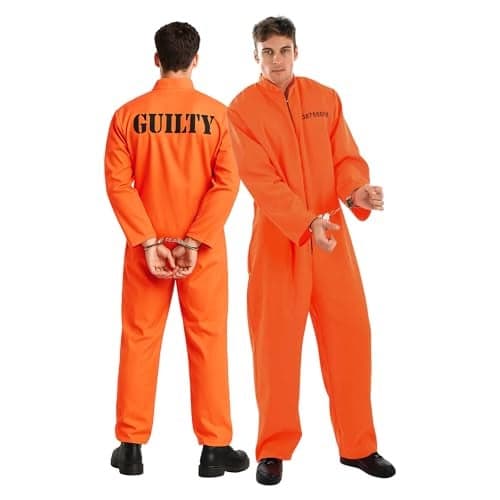 fun shack Prisoner Costume Men,Inmate Costume Men, Convict Costumes, Halloween Costumes for Adults, L