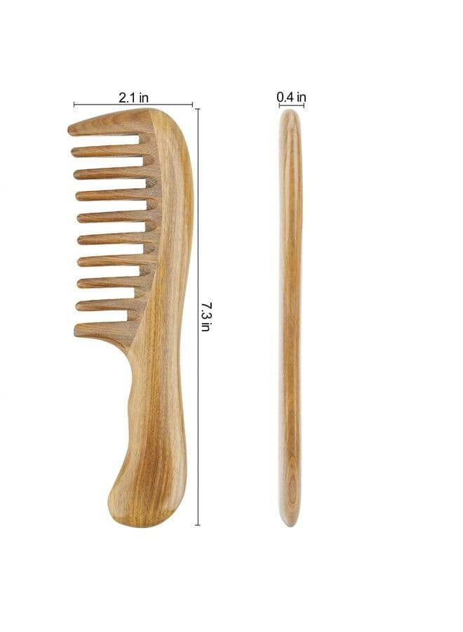 Handmade 100% Natural Green Sandalwood Hair Combs - Anti-Static Sandalwood Scent Natural Hair Detangler Wooden Comb (Extra Wide Tooth)