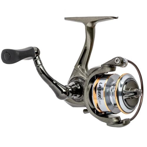 Lews Laser Lite Spinning Fishing Reel Size 75 Reel 61 Bearings 501 Gear Ratio Graphite Frame Reversible Retrieve Metallic GraySilverGold