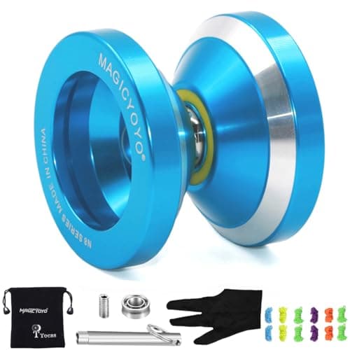 MAGICYOYO N8 Yoyo Professional Responsive Unresponsive Yoyo for Kids Teens Adults Toy Beginners to Advanced Pocket Yoyos Metal with Unresponsive Bearing12 Yo Yos Strings Bag Remover Blue