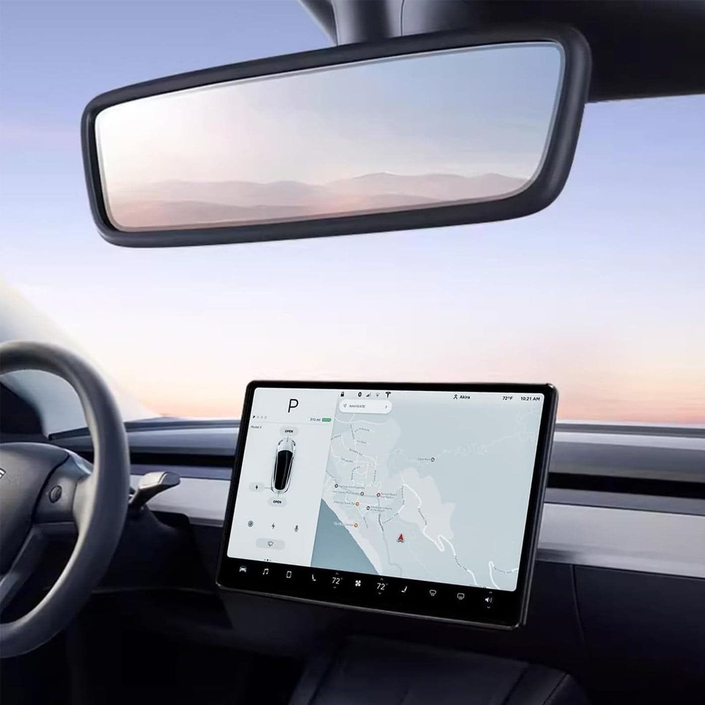 2PCS Protector Trim Frame Compatible with Tesla Model 3 Y 20202024 2025 2026 Screen Edge Frame Rearview Mirror Cover Interior Decorations Center Console Decor Highland Juniper Accessories Set Black