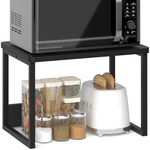 MARTY Kitchen Countertop Organizer Cabinet Shelf 17x124 Large Spice Racks Counter Shelf Microwave Oven Rack Desktop Storage Organization for Kitchen Office Metal Wood Black