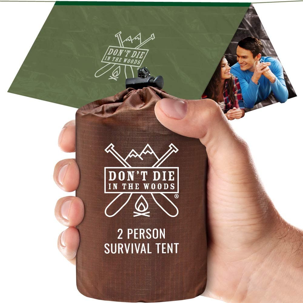 Worlds Toughest Ultralight Survival Tent 2 Person Mylar Emergency Shelter Tube Tent Paracord YearRound All Weather Protection for Hiking Camping Outdoor Survival Kits Army Green