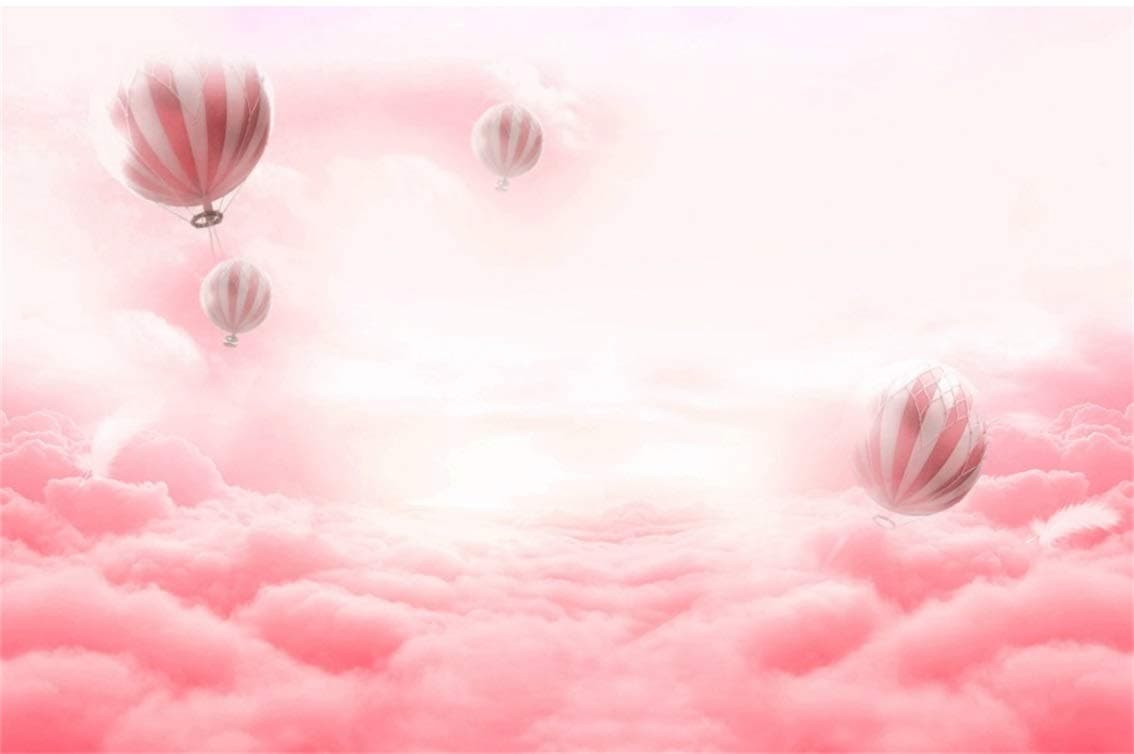 AOFOTO 7x5ft Sweet Hot Air Balloon in Dreamy Sky with Pink Clouds Background Girl Birthday Party Decoration Photography Backdrop Baby Shower Banner Newborn Portrait Photo Studio Props Vinyl Wallpaper