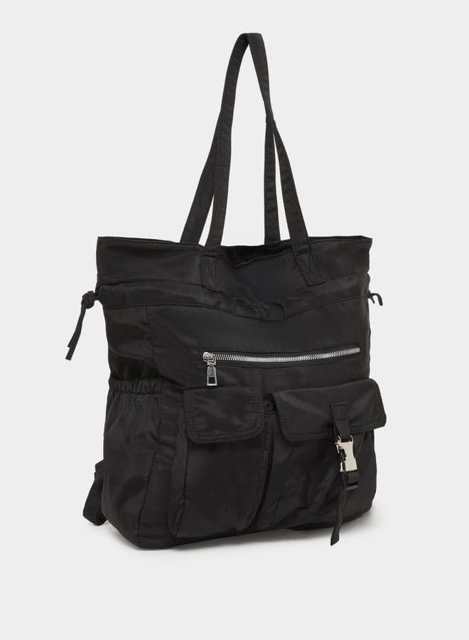 Styli Black Drawstring Backpack with Flap Pocket