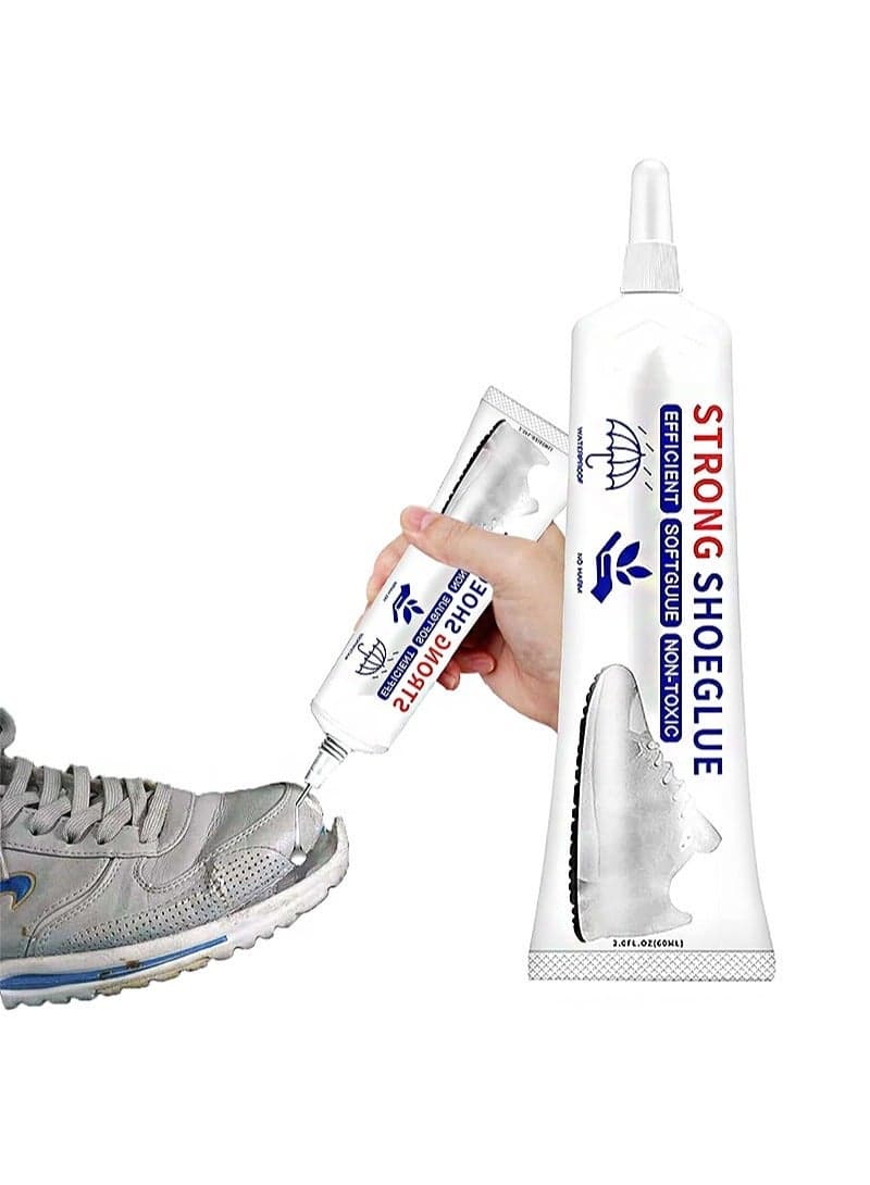 Shoe glue Super strong transparent with precision tip, suitable for footwear, anti-crack and waterproof sole repair, sports shoes, hiking shoes leather bags (60ml)