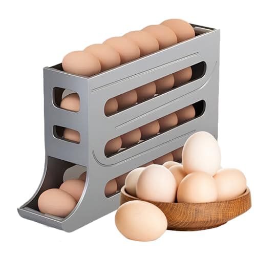 Haiaoxonr Automatic Egg Roller Organizer Refrigerator Egg Tray Holds 28 Eggs Space Saving for Kitchen and Dining Table Grey