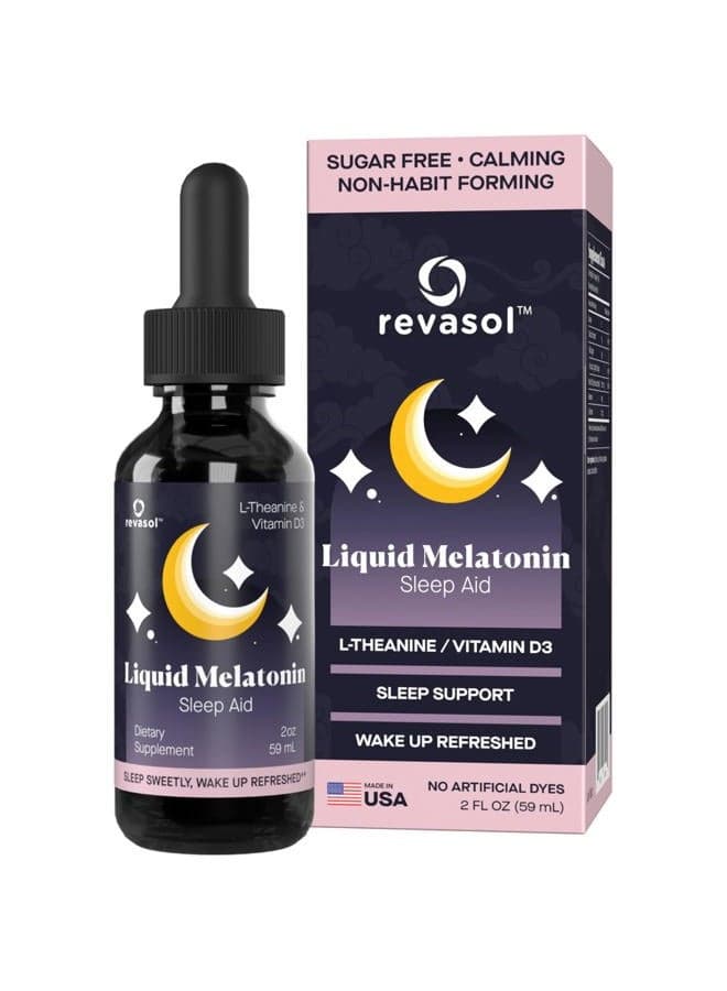 Liquid Melatonin Sleep Aid, L-Theanine & Vitamin D3, Dietary Supplement, Natural Melatonin 1 mg, Natural Sleep Aids for Adults & Kids 4+, Sleeping Supplement, 2 oz