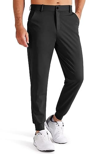 Libin Men's Golf Pants Joggers Lightweight Quick Dry 3 Pockets Slim Fit Soft Stretchy Tapered Leg Work Dress Pants Athletic, Black S