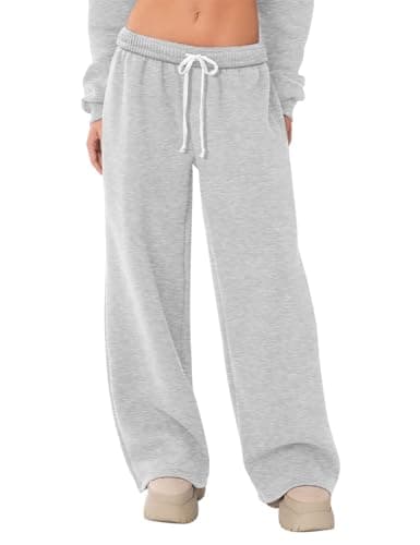 HeSaYep Women's Fleece Lined Sweatpants Wide Leg Baggy High Waisted Sweat Pants Drawstring Lounge Trousers Y2K Straight Leg Sherpa Pants Grey M