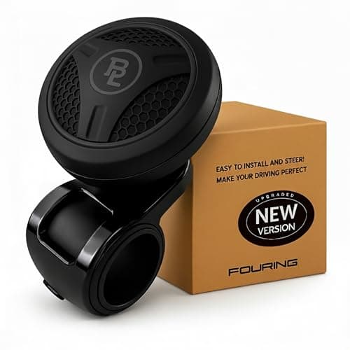 FOURING BL Steering Wheel Knob Spinner – Universal Non-Slip Fit, Die-Cast ABS & Premium Silicone Suicide Knob with Metal Ball Bearing – Ideal for Cars, Trucks, Boats (All Black)